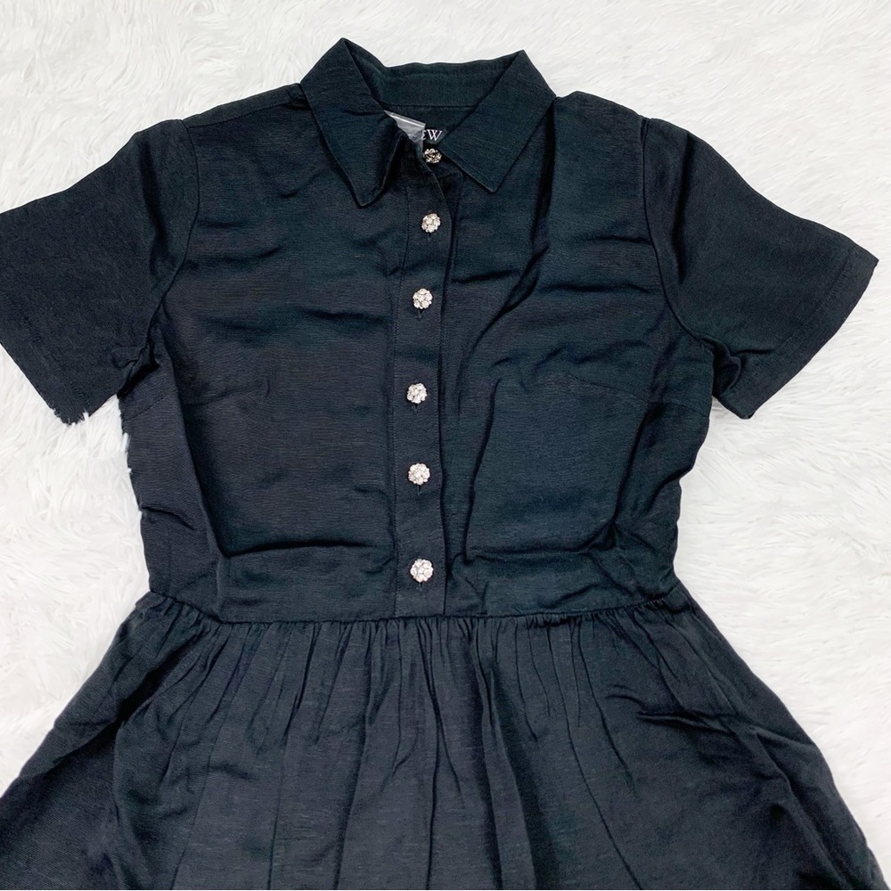 J Crew Collection shirtdress with jewel buttons short sleeve in‎ black - Picture 3 of 11
